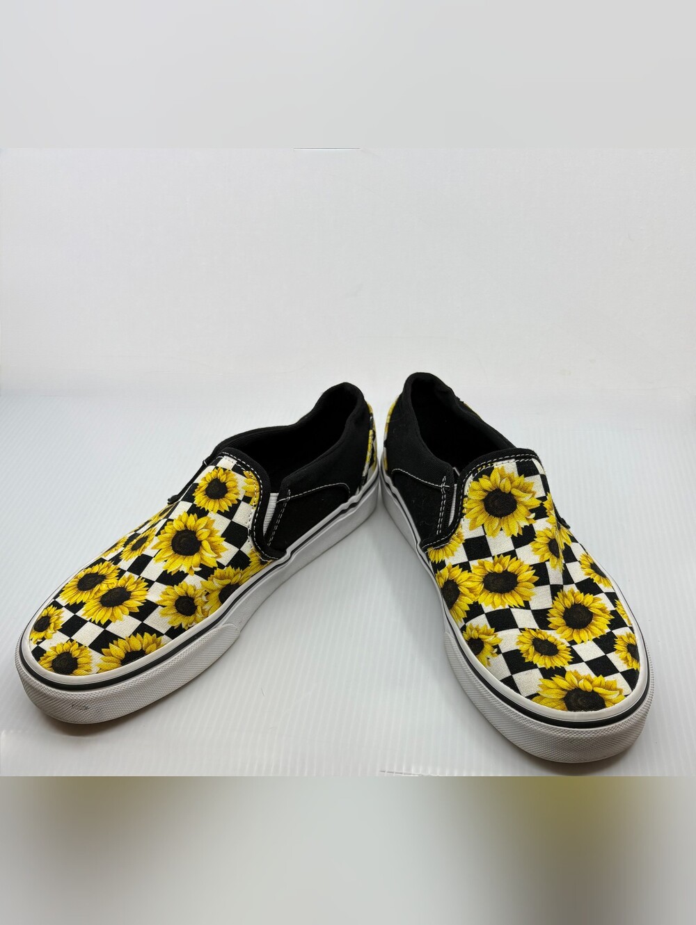 Vans Black and Yellow Sunflower Checkerboard Slip-On Sneakers - Picture 3 of 5